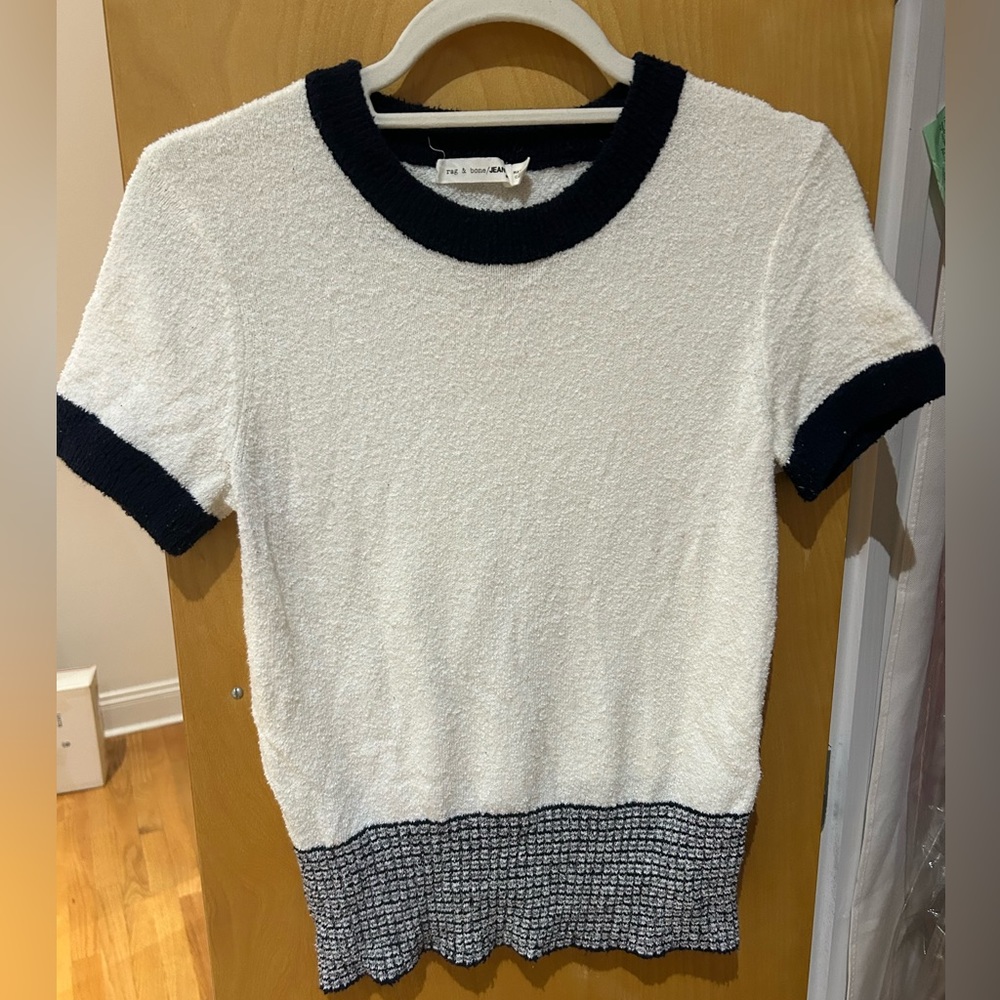 rag & bone White and Black Textured Knit Top
